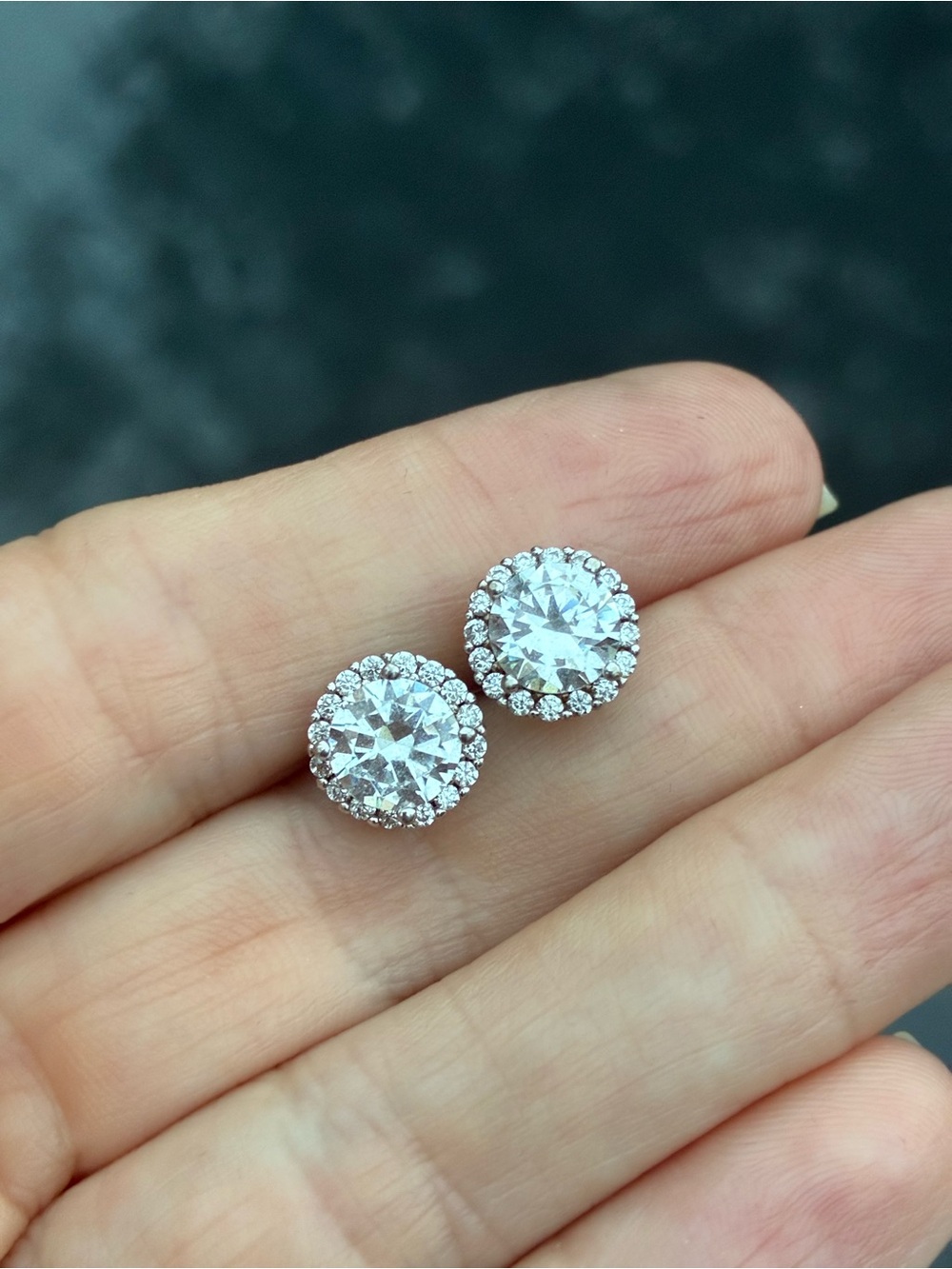 HAN 925 Sterling Silver CZ Halo Stud Earrings